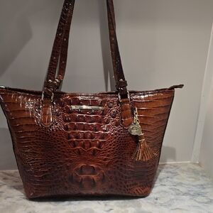 Brahmin SALE! Rich Brown Crocodile-Embossed Shoulder Bag